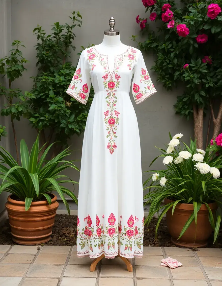 Robe blanche longue brodée
