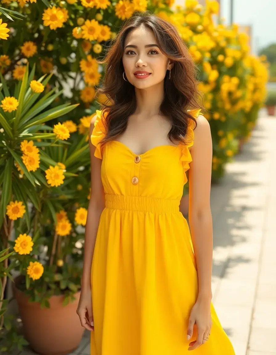 Robe d'été jaune unie coupe fluide