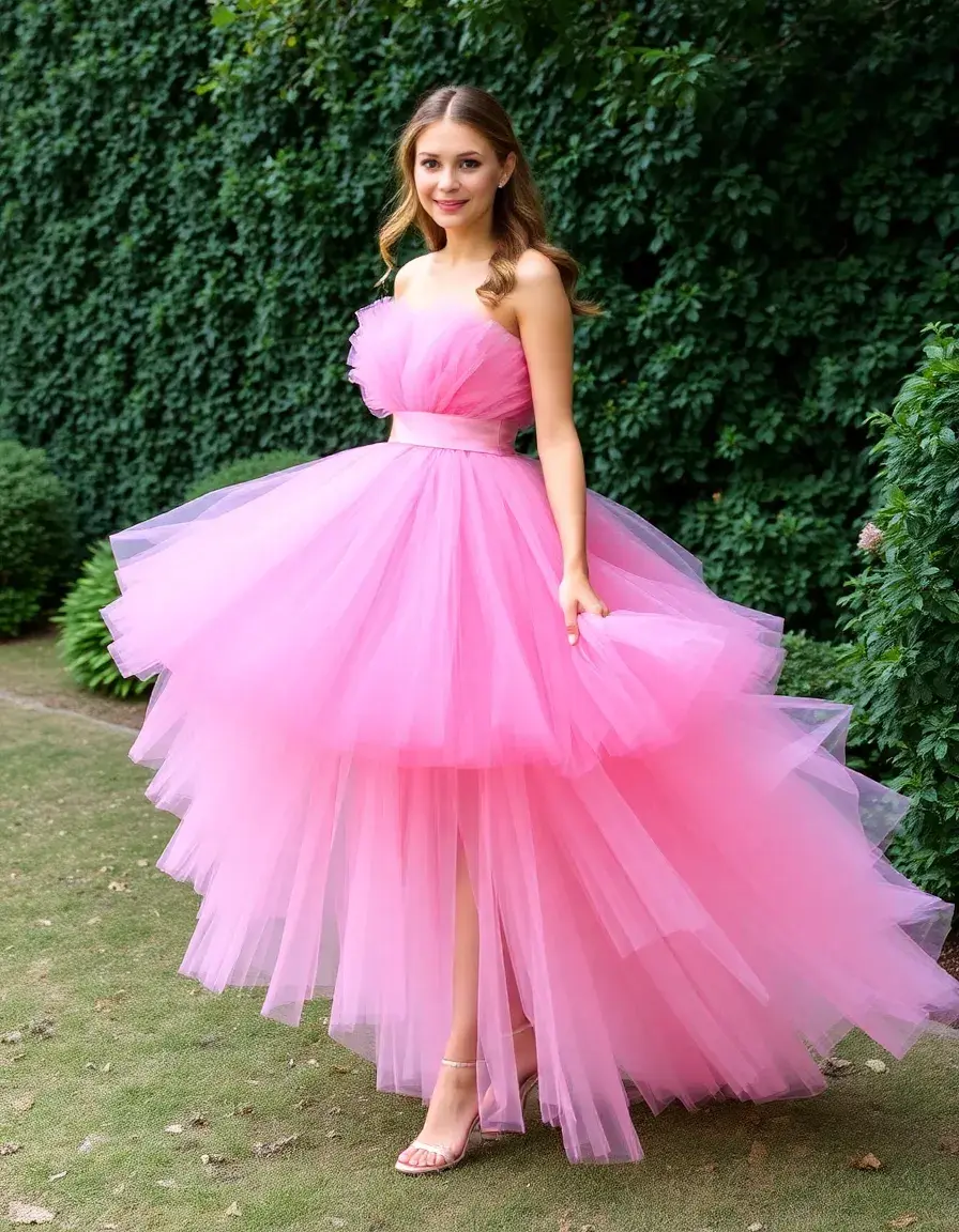 Robe de soirée en tulle rose