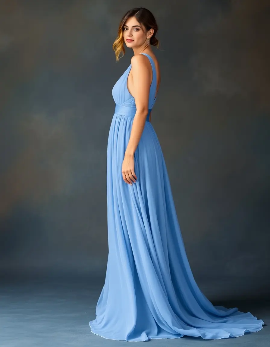 Robe de soirée en mousseline bleue