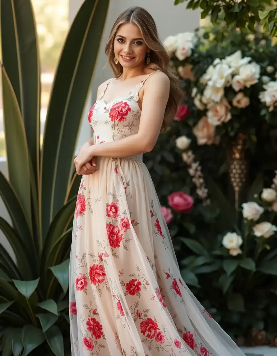 Robe de soirée brodée de fleurs
