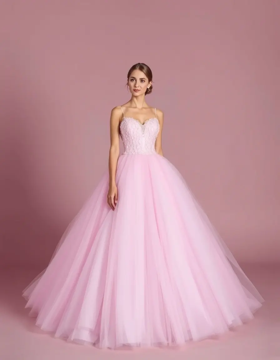 Robe de bal en tulle rose élégante