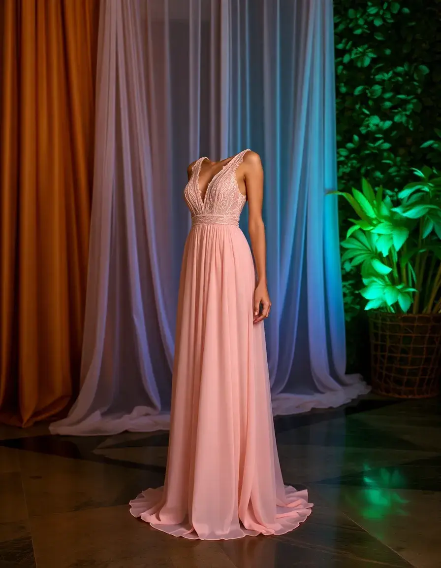 Robe de soirée longue en mousseline fluide