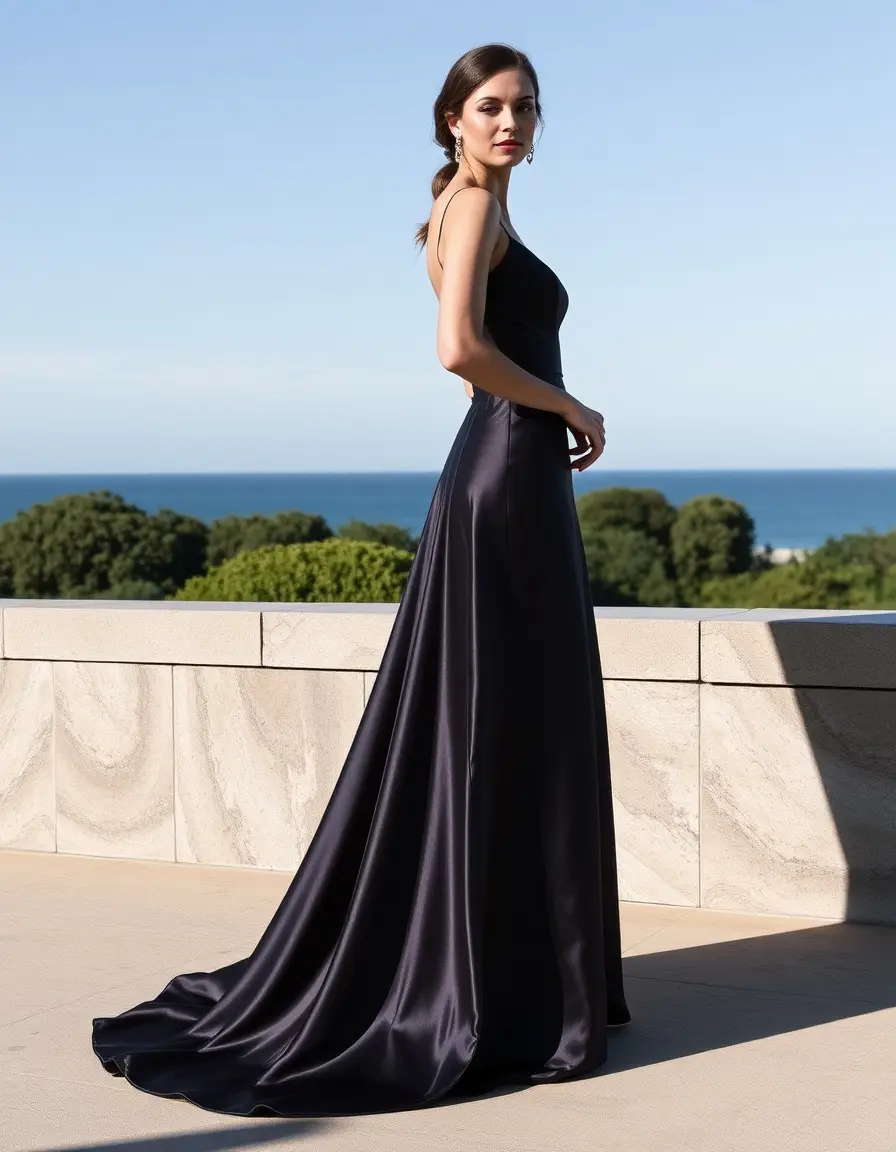 Robe de soirée longue en satin brillant