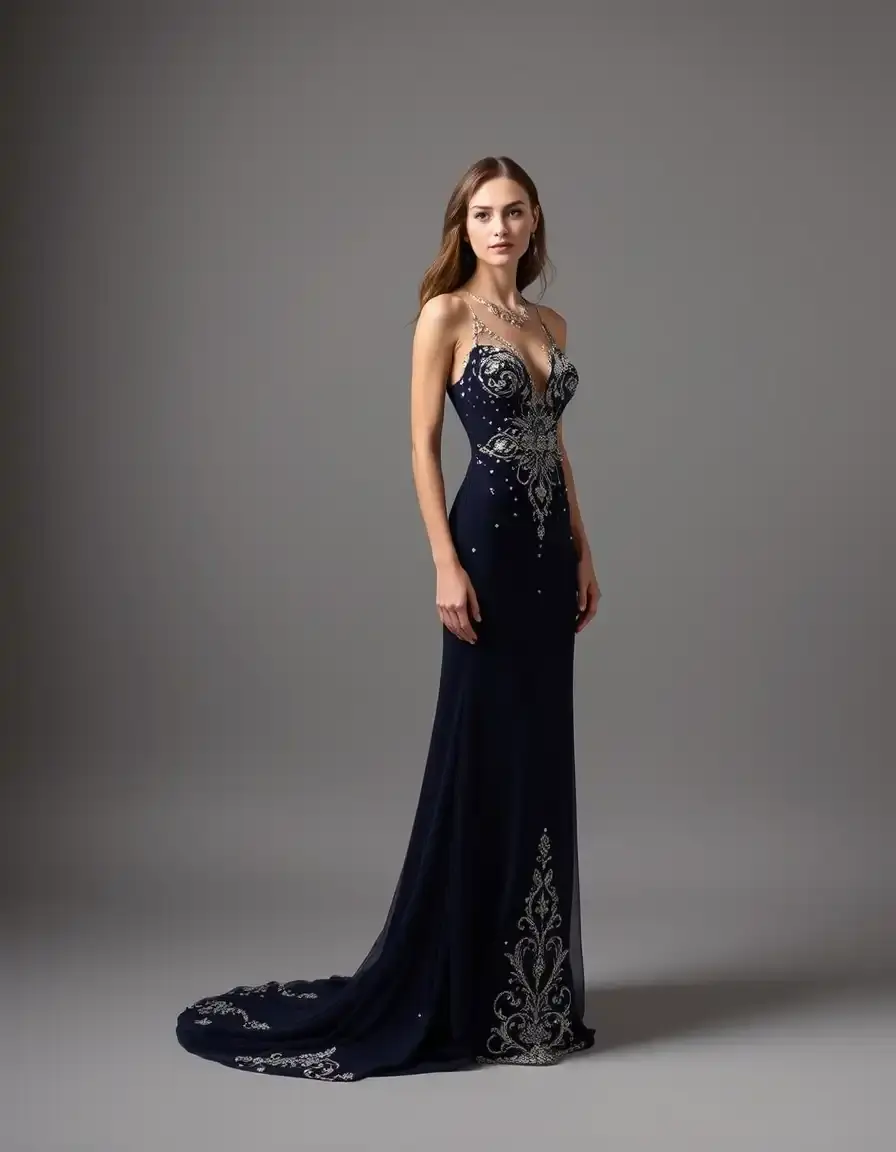 Robe de soirée longue perlée luxueuse