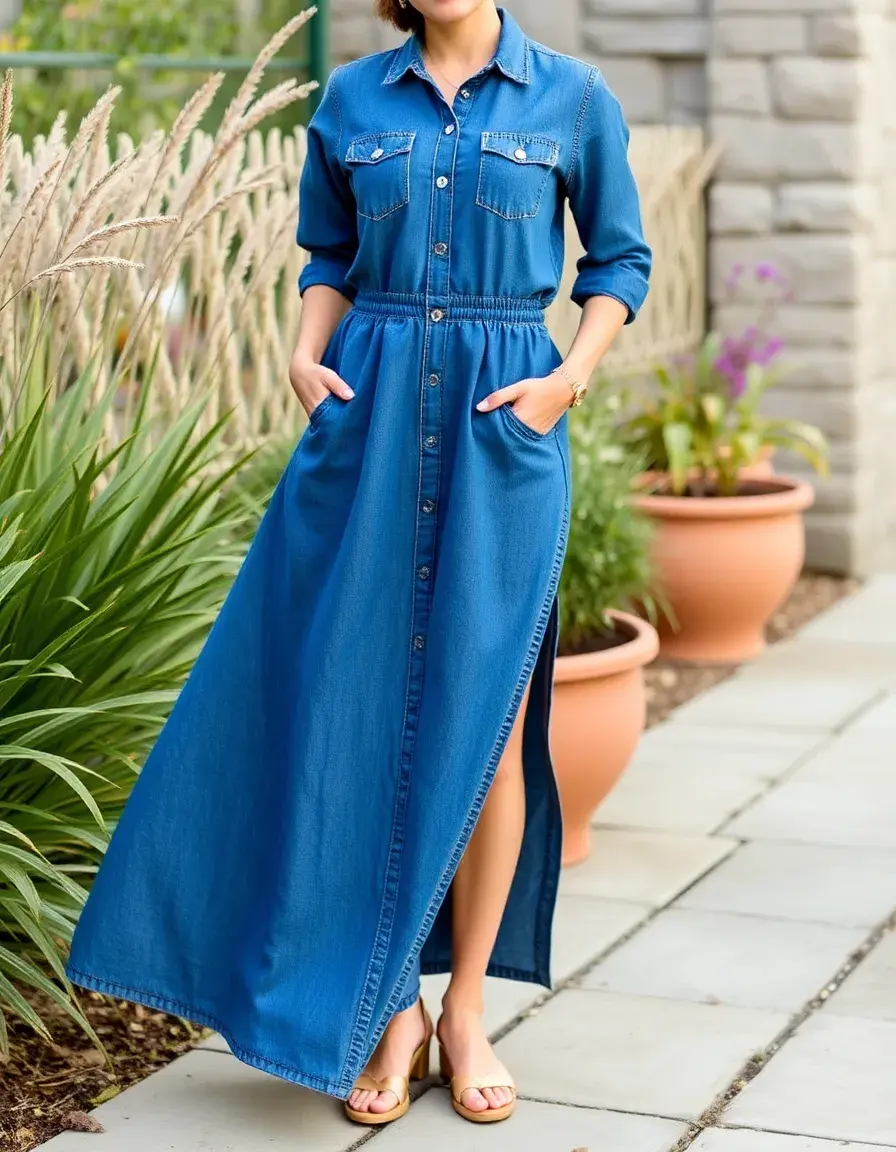Longue robe en jean denim fluide