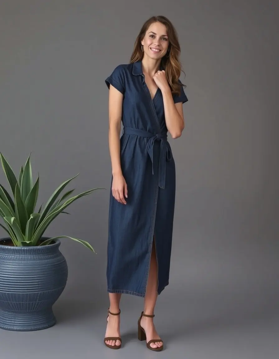 Robe portefeuille en jean denim femme