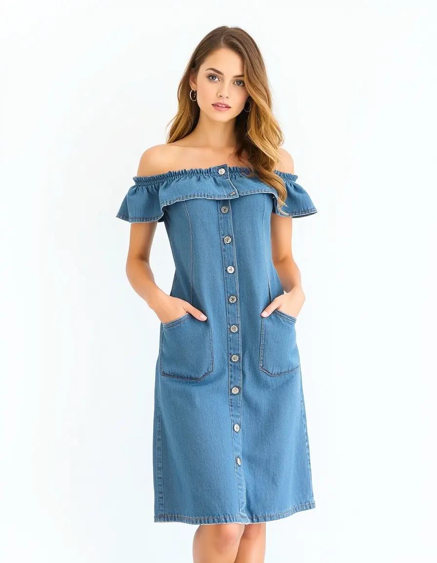 Robe en jean épaules dénudées tendance