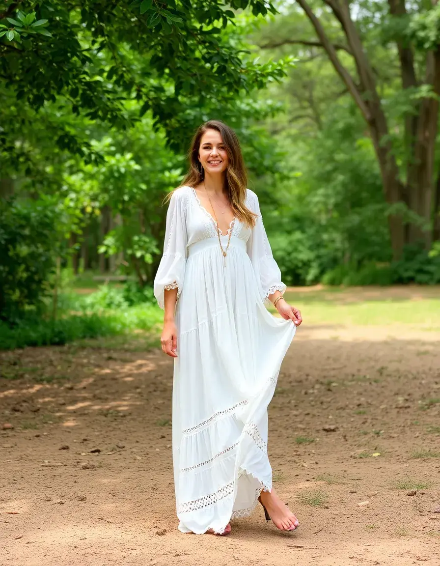 Boho Long White Dress - Robe longue blanche bohème