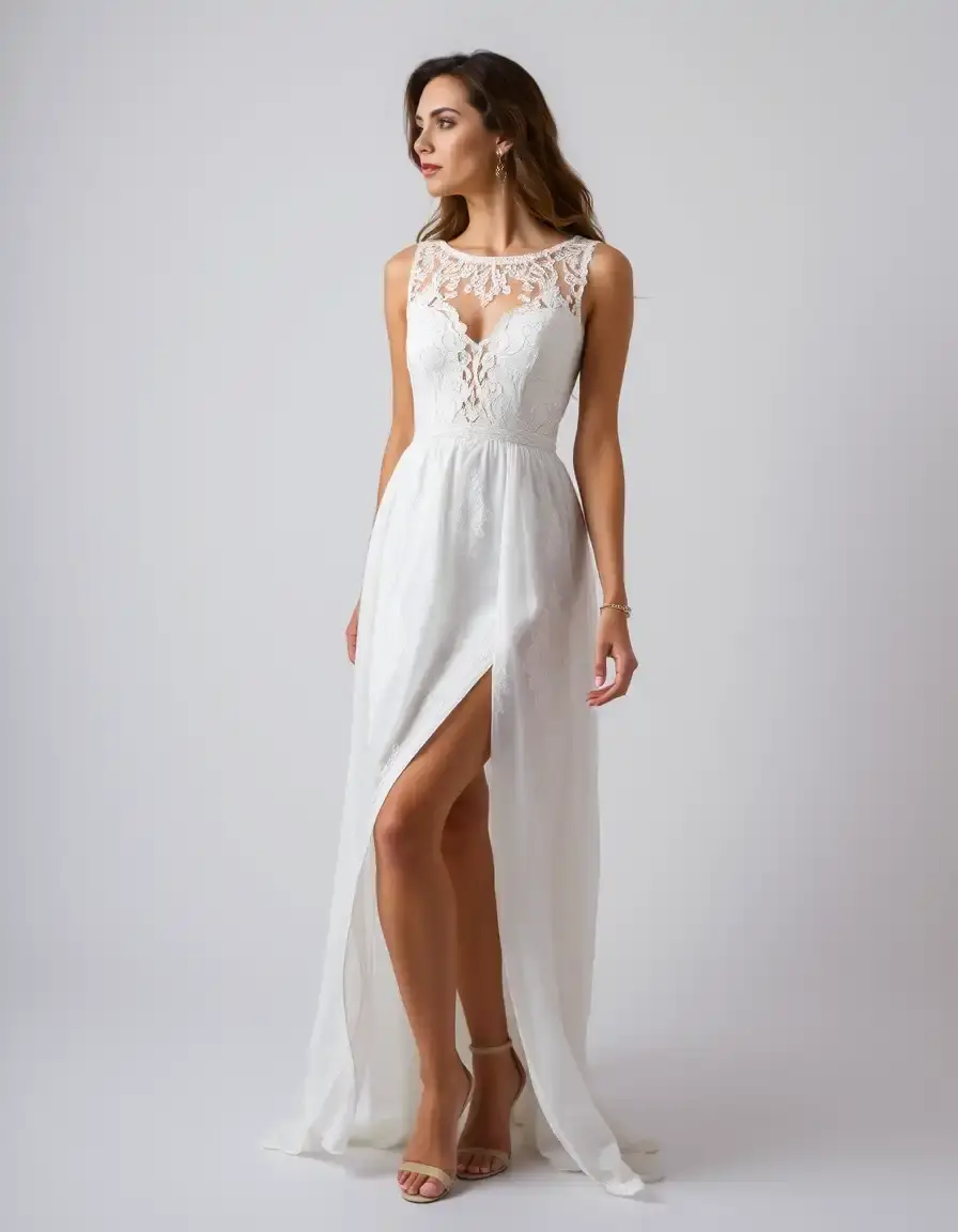 Lace Long White Dress - Robe longue blanche en dentelle