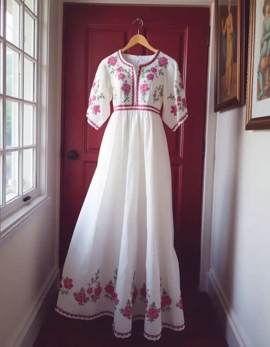Embroidered Long White Dress - Robe longue blanche brodée