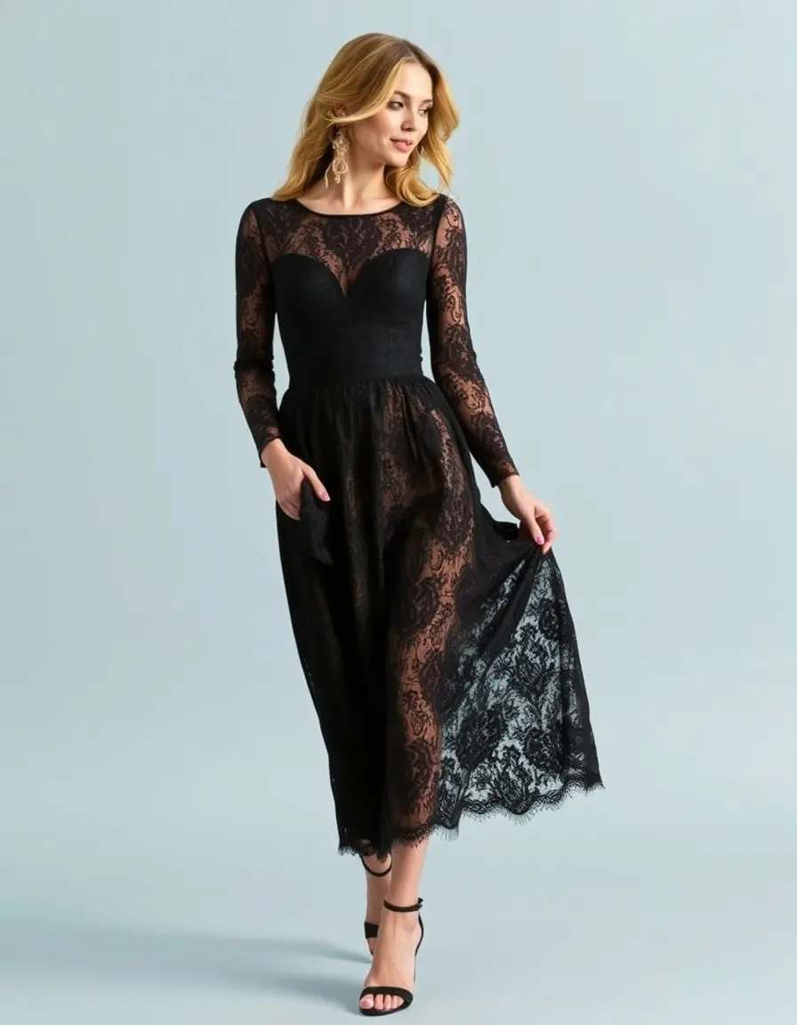 Robe midi en dentelle chic