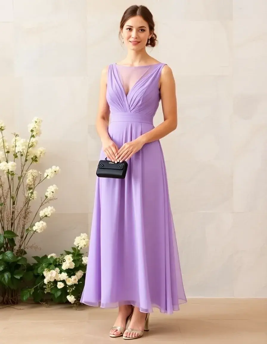 Robe mariage invitée midi lavande élégante