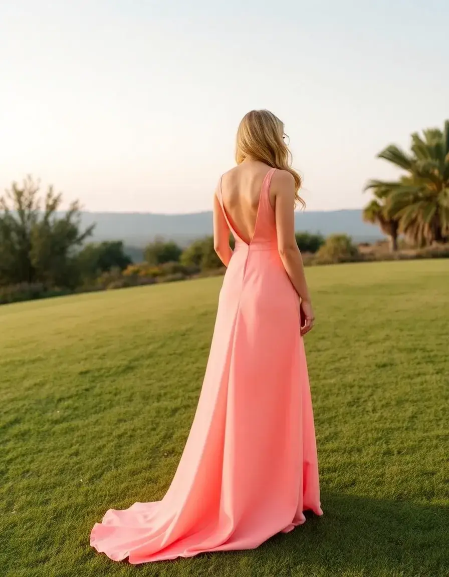 Robe longue corail pour invitée de mariage