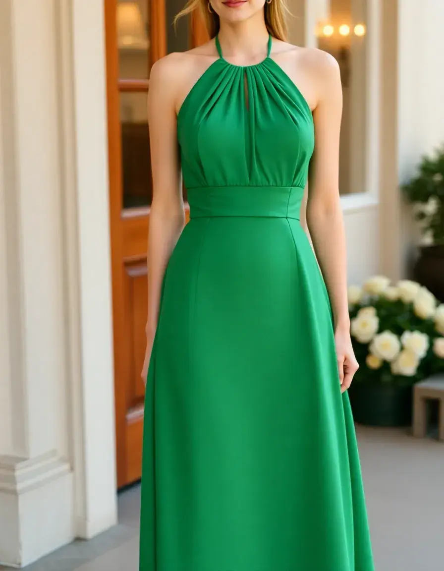 Robe verte col halter dos nu mariage