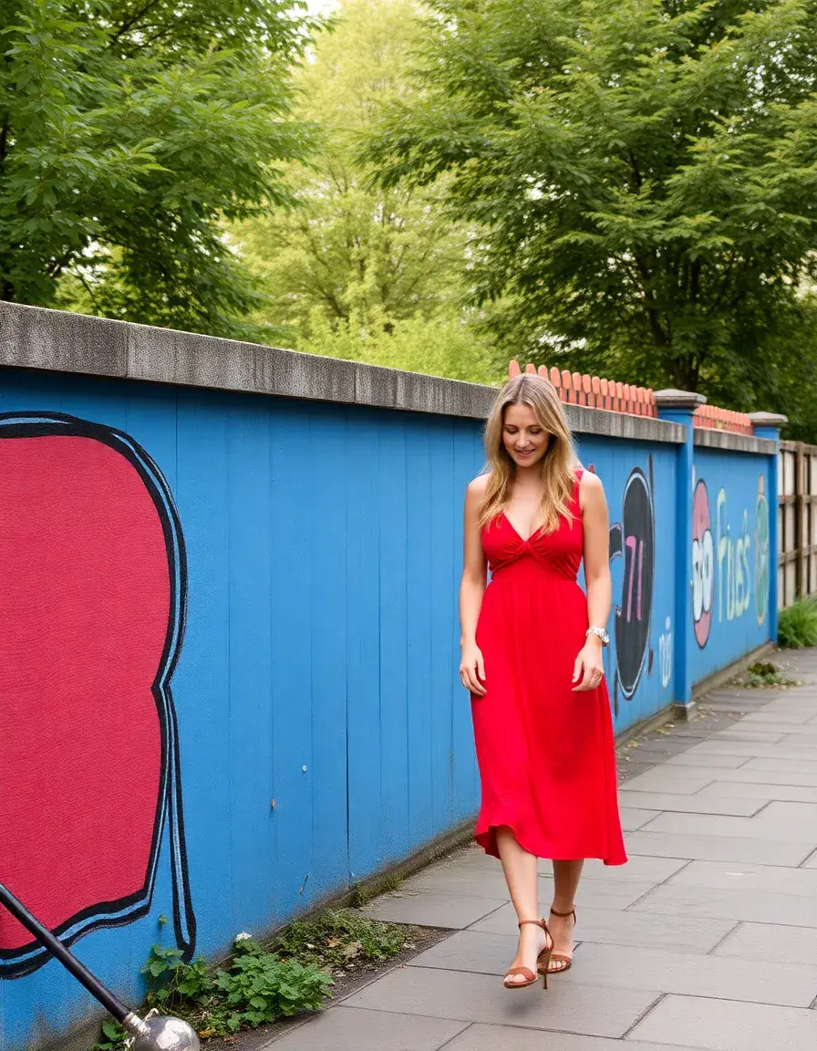 Robe rouge midi élégante pour femme