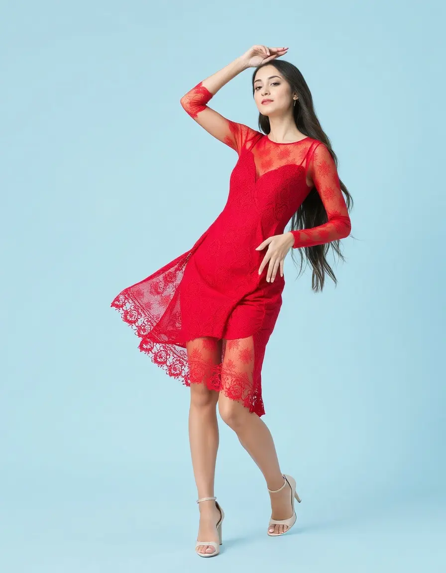 Robe rouge en dentelle sophistiquée