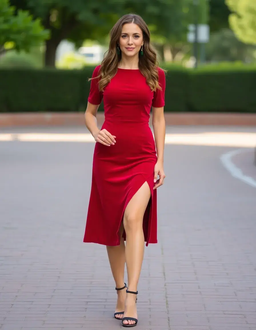 Robe rouge en velours pour l'hiver