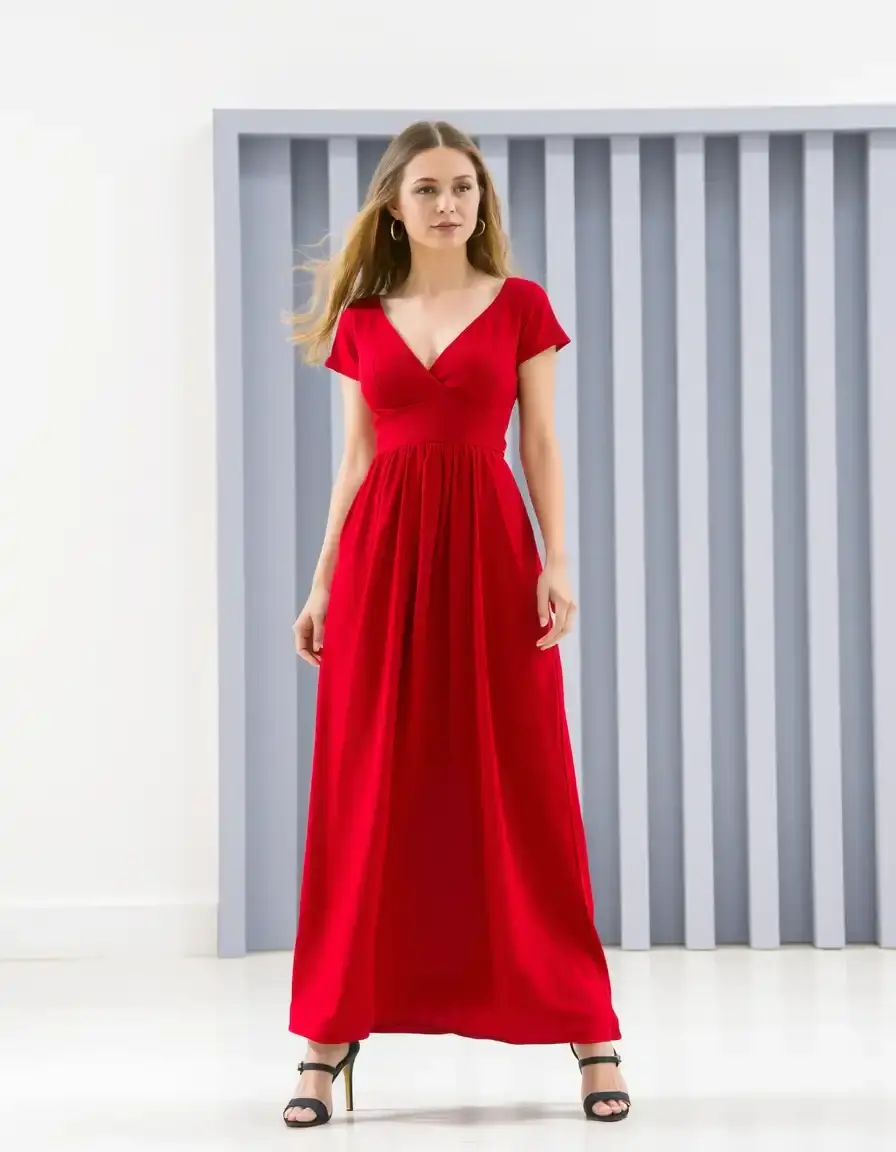 Solid Long Dress rouge élégante