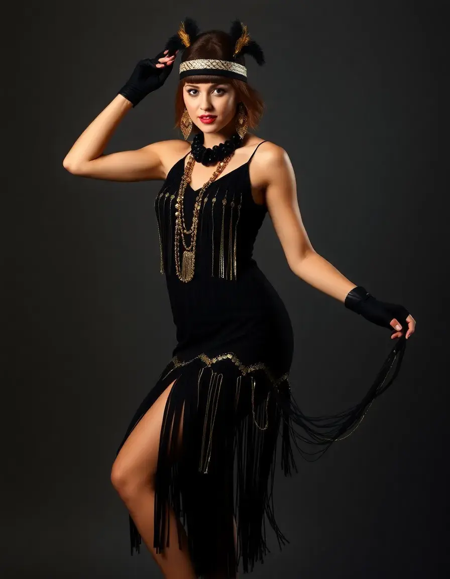Robe de fête flapper noir et or