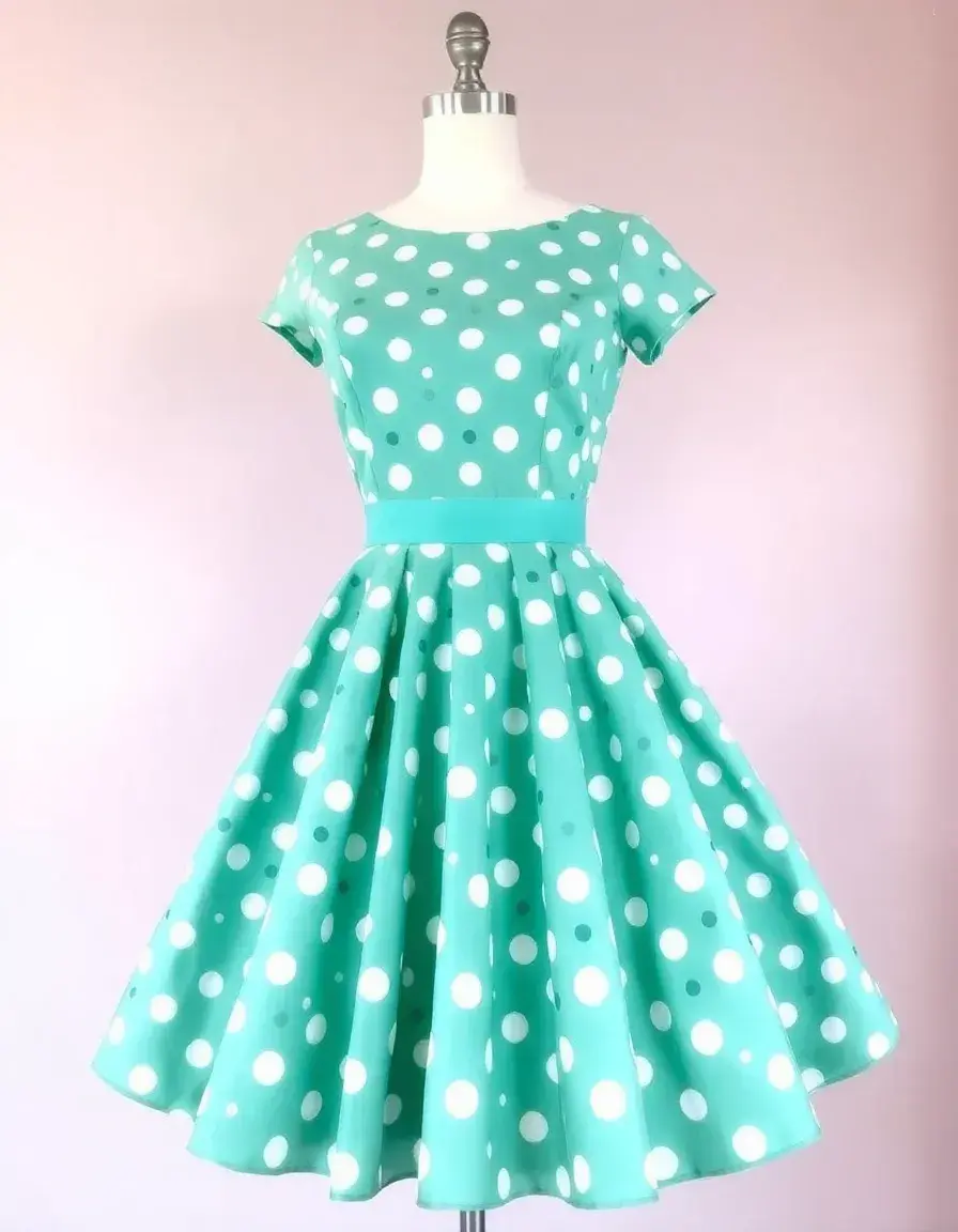Robe année 50 à pois avec jupe ample style swing