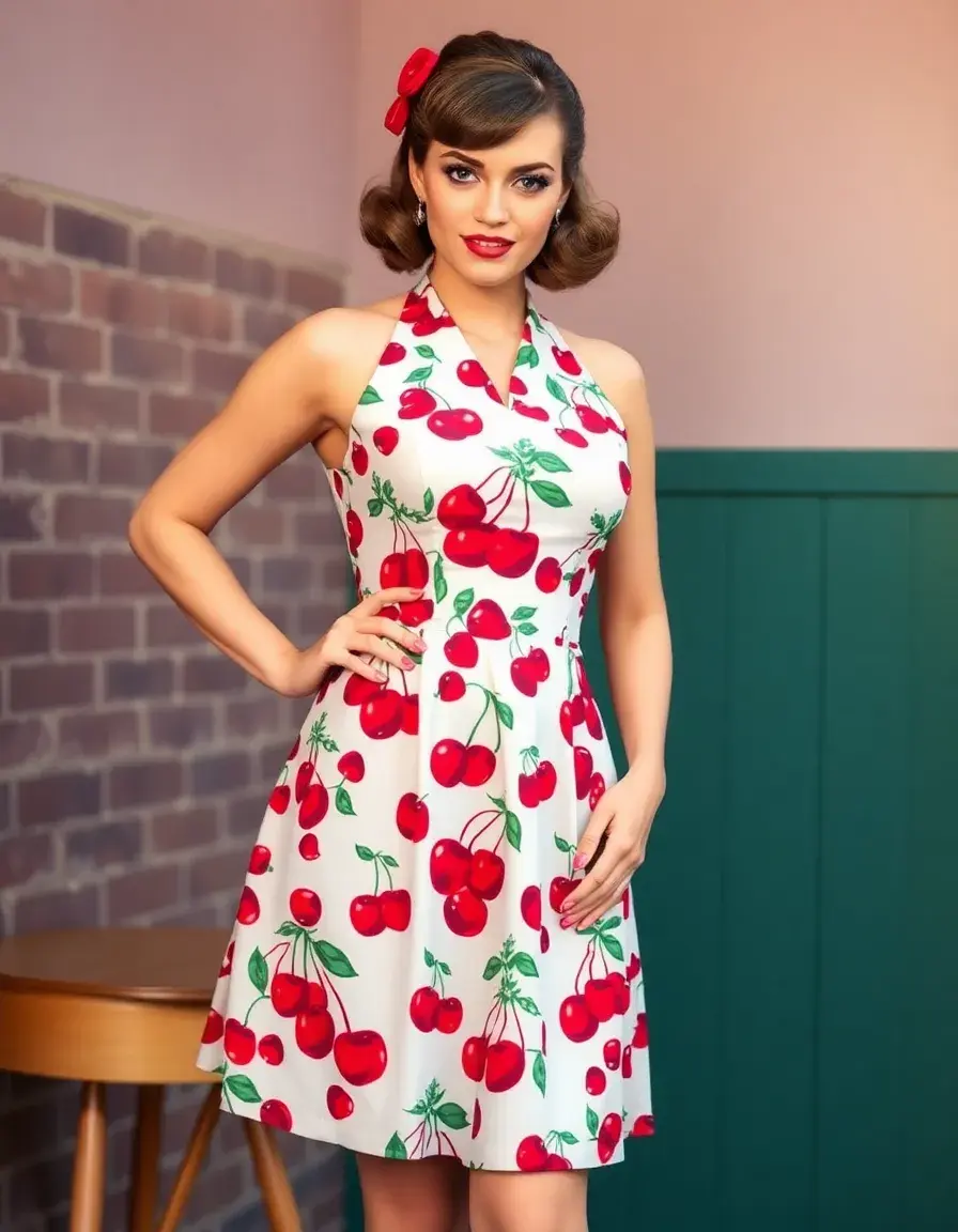 Robe pin-up rockabilly imprimé cerises col licou