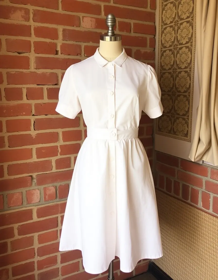 Robe de jour style ménagère années 50 en coton boutonné