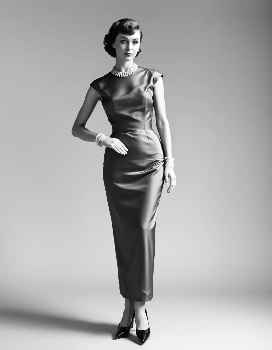 Robe de cocktail satinée ajustée style années 50