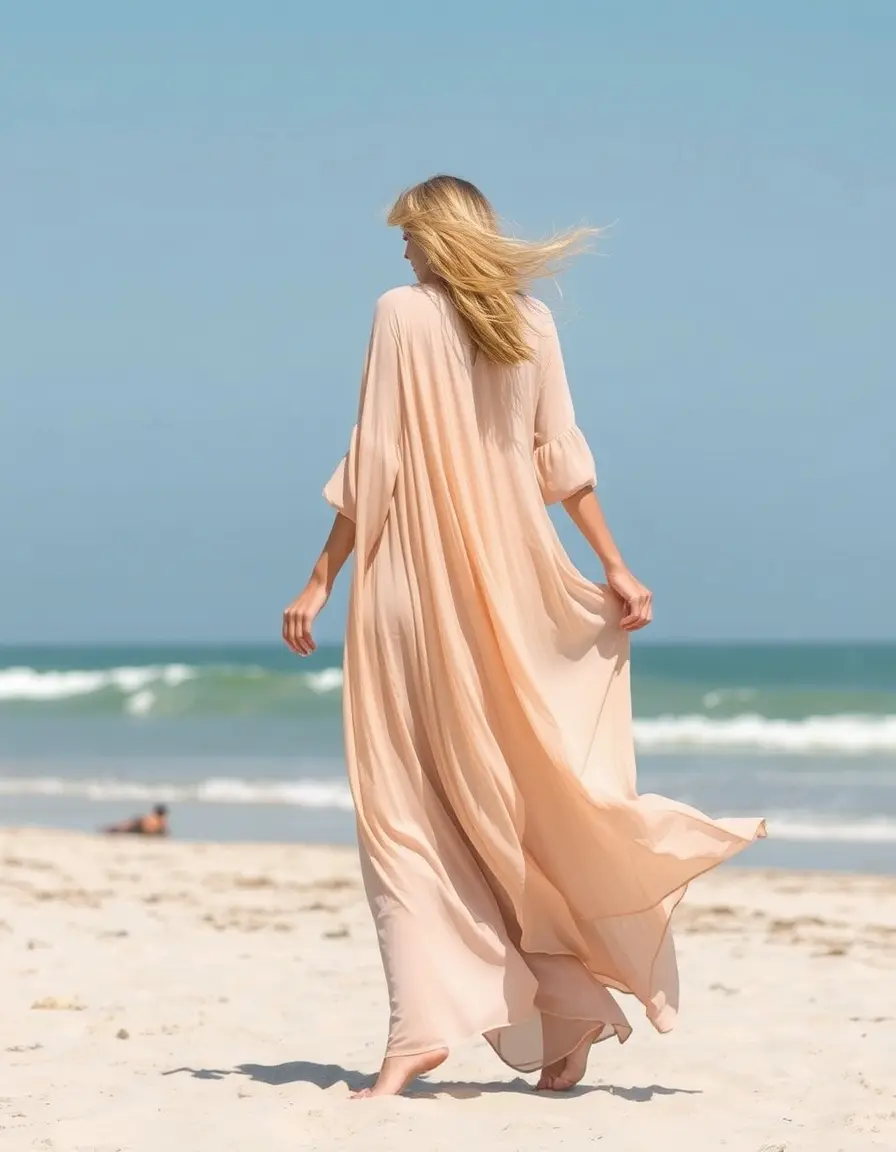 Robe maxi beige en mousseline style bohème