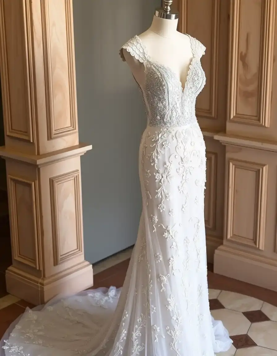 Robe de cérémonie perlée argentée