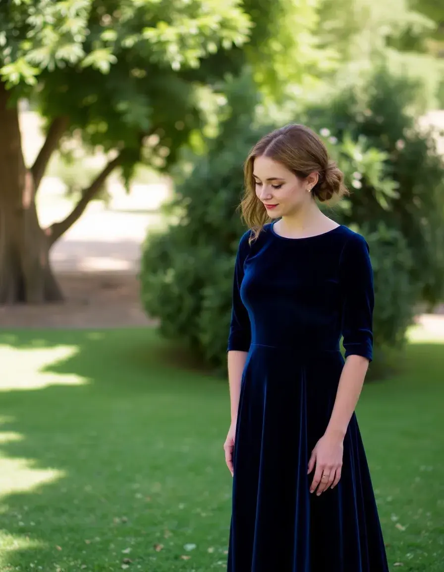 Robe de cérémonie en velours bleu marine