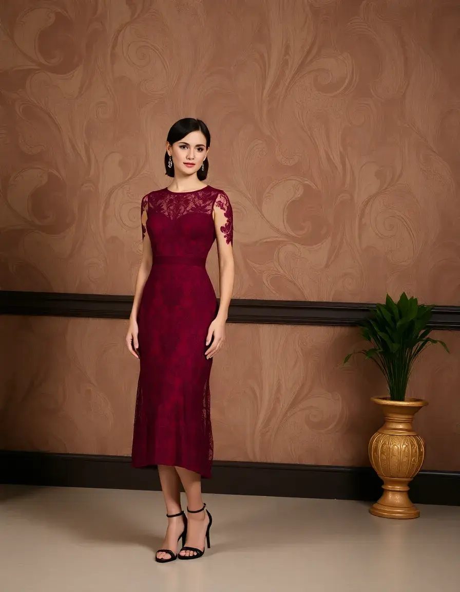 Robe Bordeaux en Dentelle