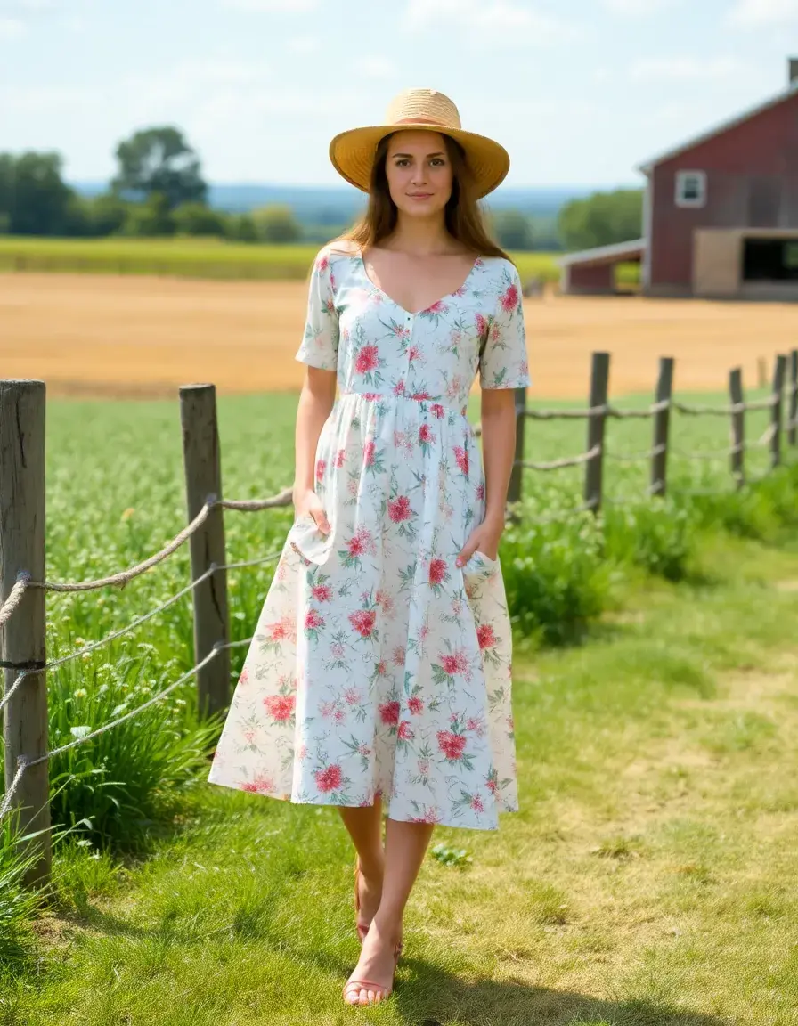 Robe champêtre rustique à fleurs en coton