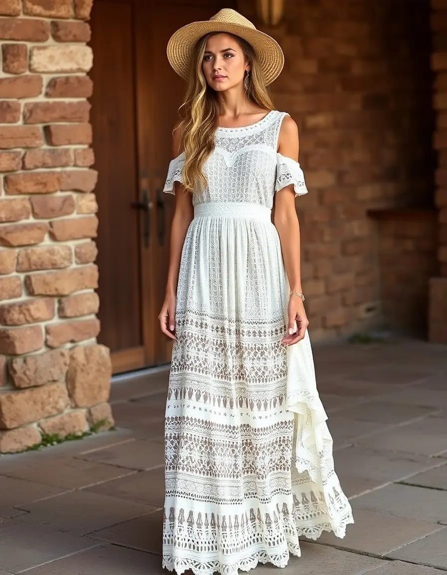 Longue robe boho champêtre avec dentelle