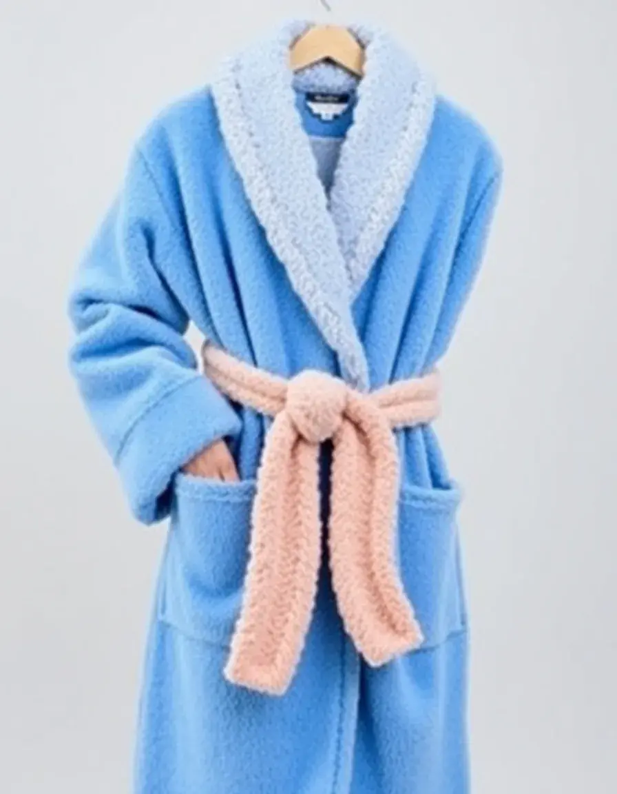 Robe de chambre longue en polaire bleue avec ceinture