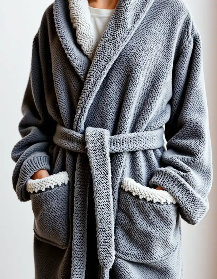 Robe de chambre en polaire grise ultra moelleuse avec poches
