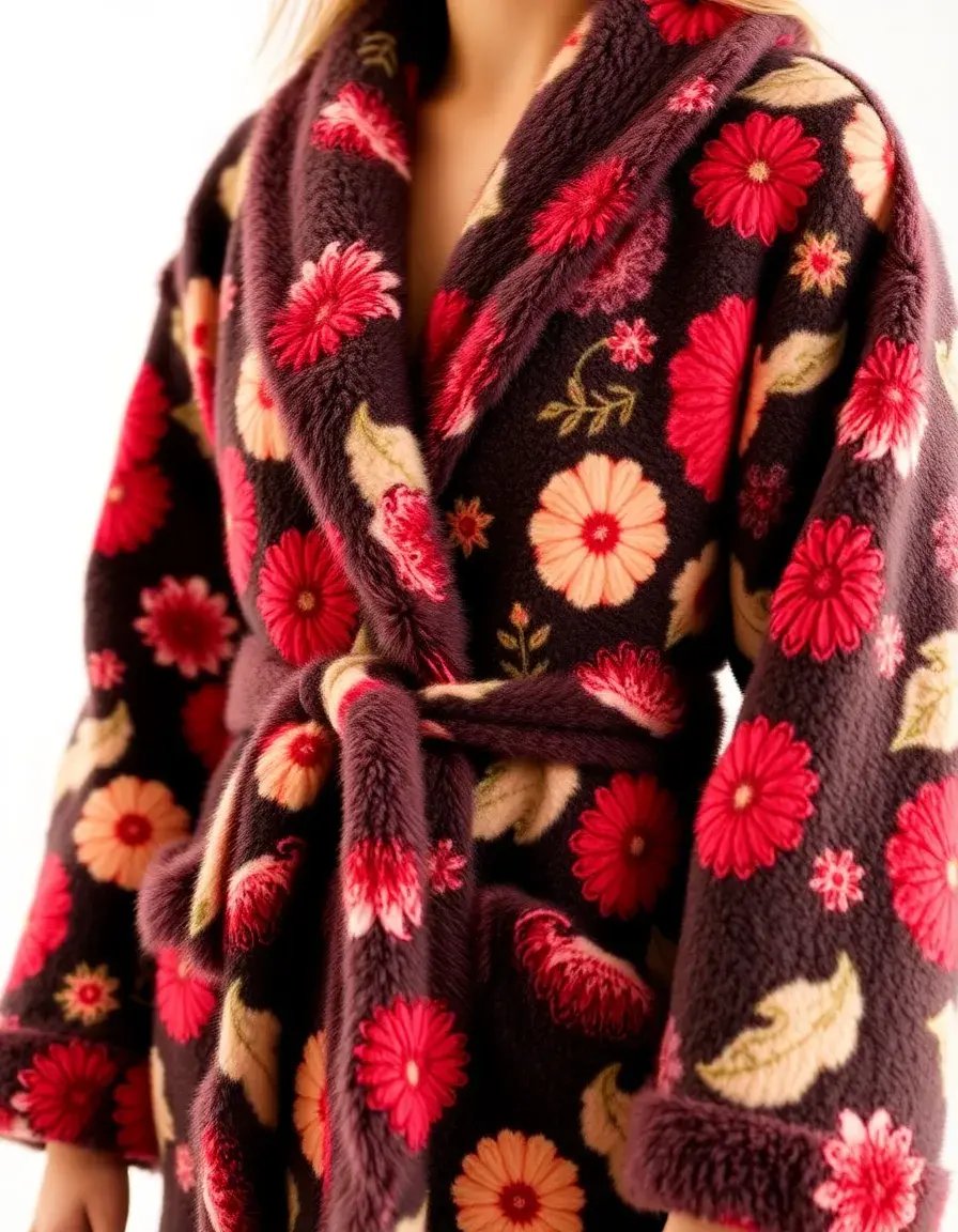 Robe de chambre polaire à motifs fleurs colorés