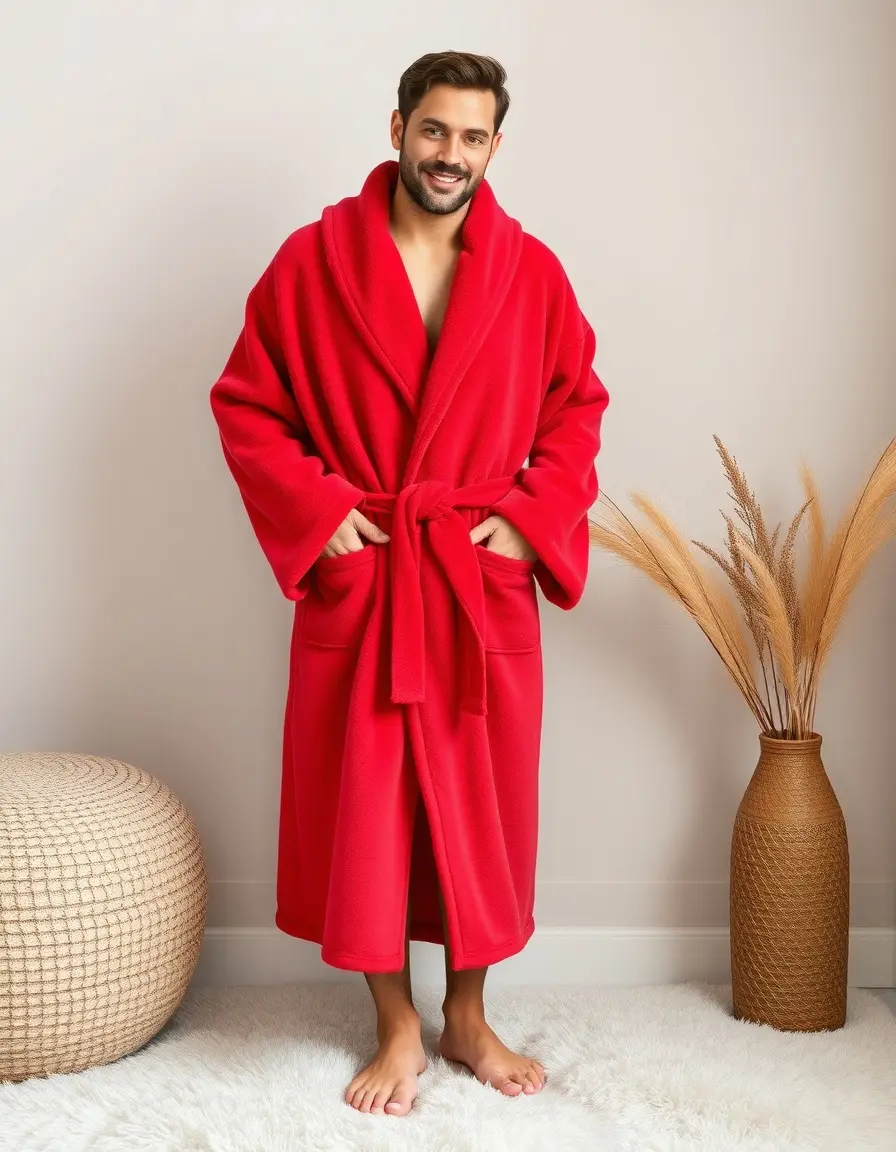 Peignoir en polaire rouge uni confortable