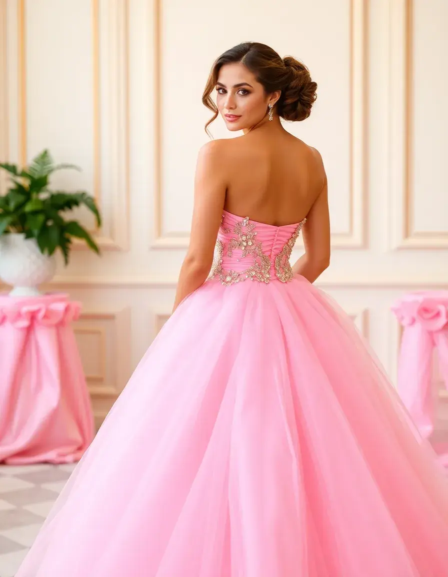 Robe de bal gala bustier rose style princesse