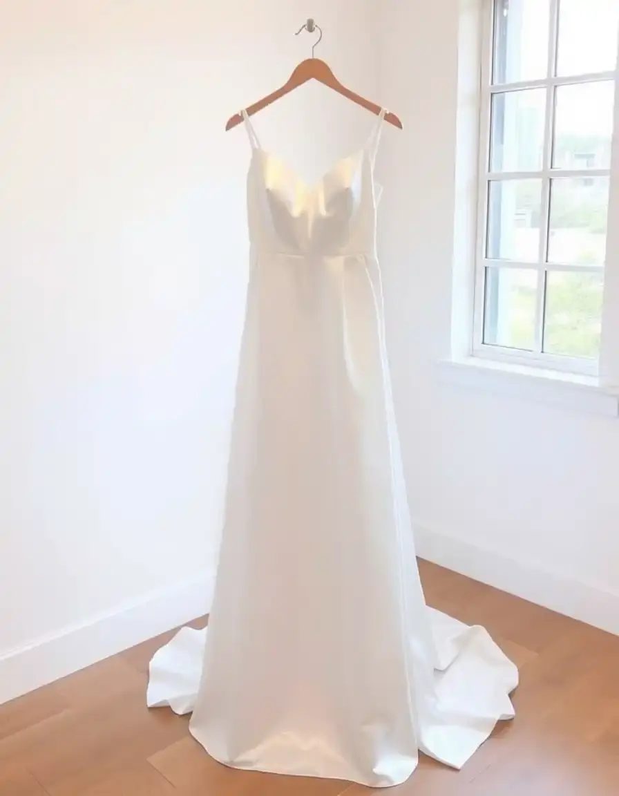 Robe de mariée simple ligne A en satin blanc