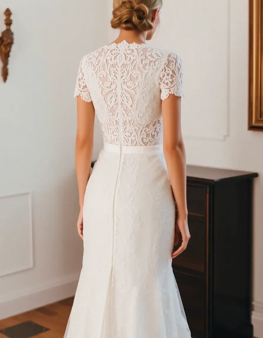 Robe de mariée simple en dentelle avec manches courtes