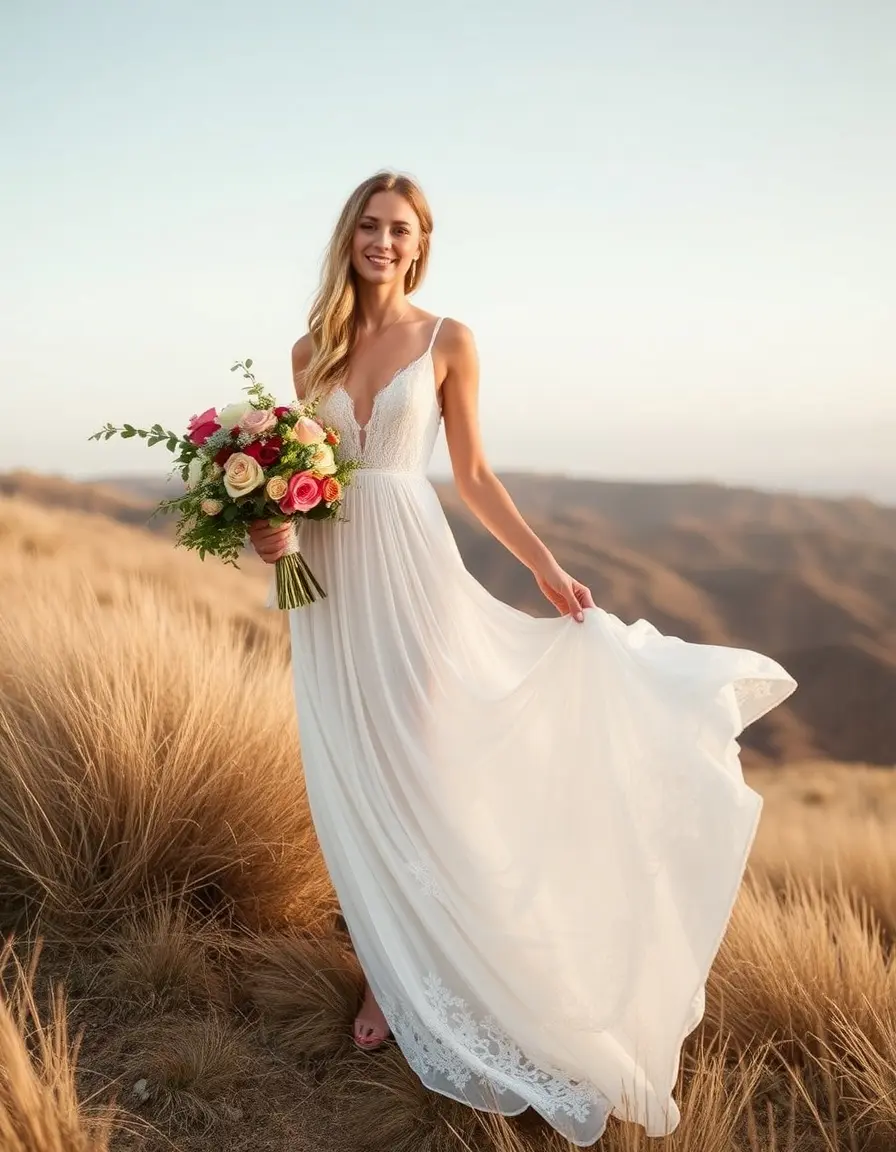 Robe de mariée bohème simple avec détails dentelle