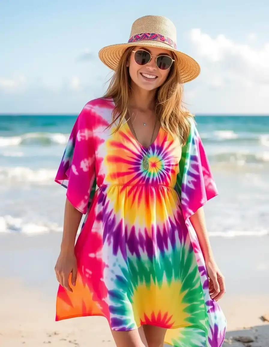 Robe de plage femme motif Tie Dye