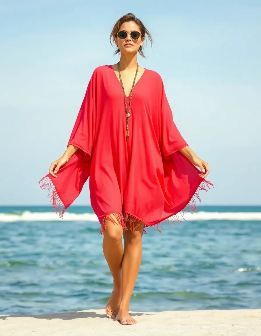 Kaftan de plage femme uni et ample