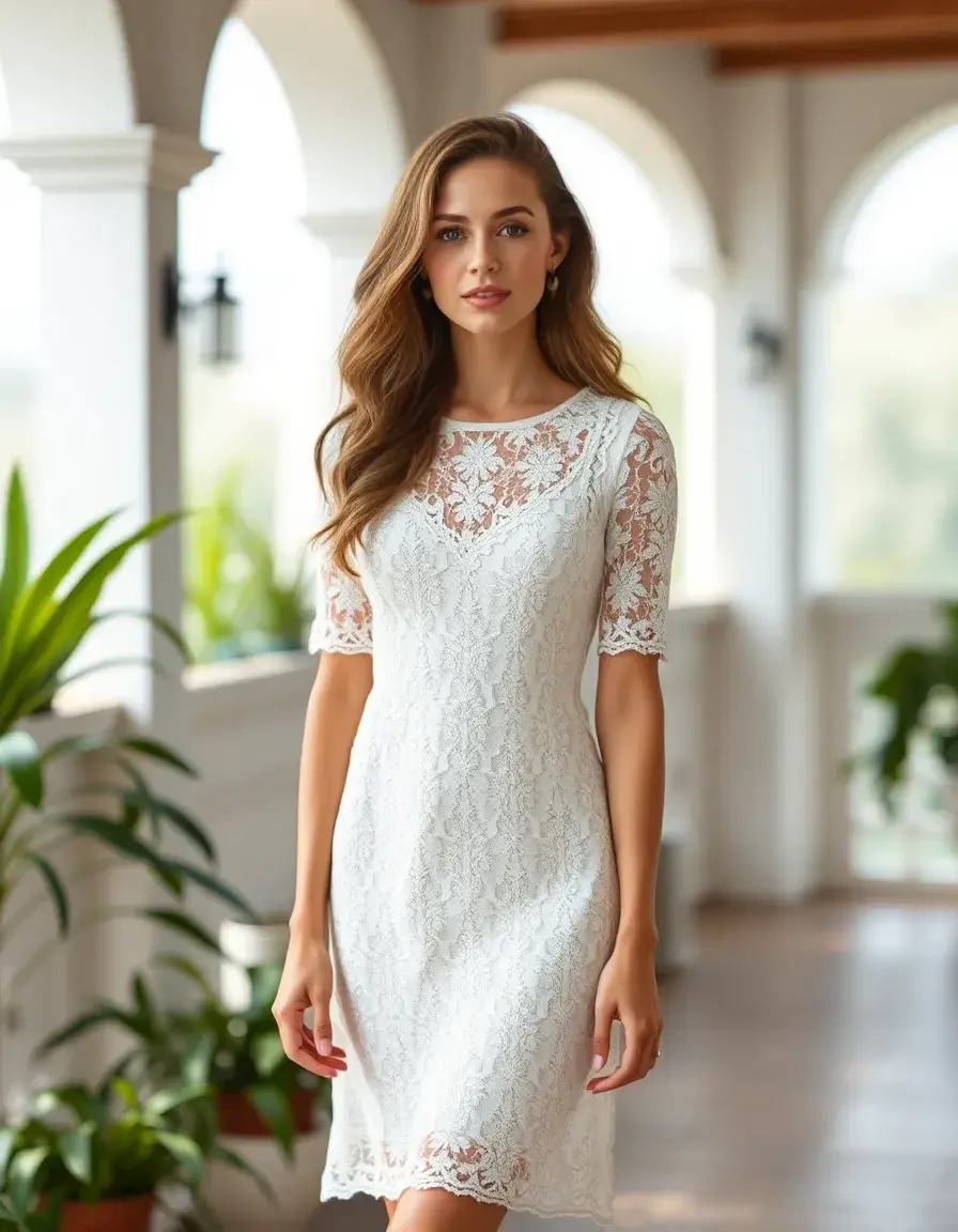 Robe midi en dentelle blanche délicate et féminine