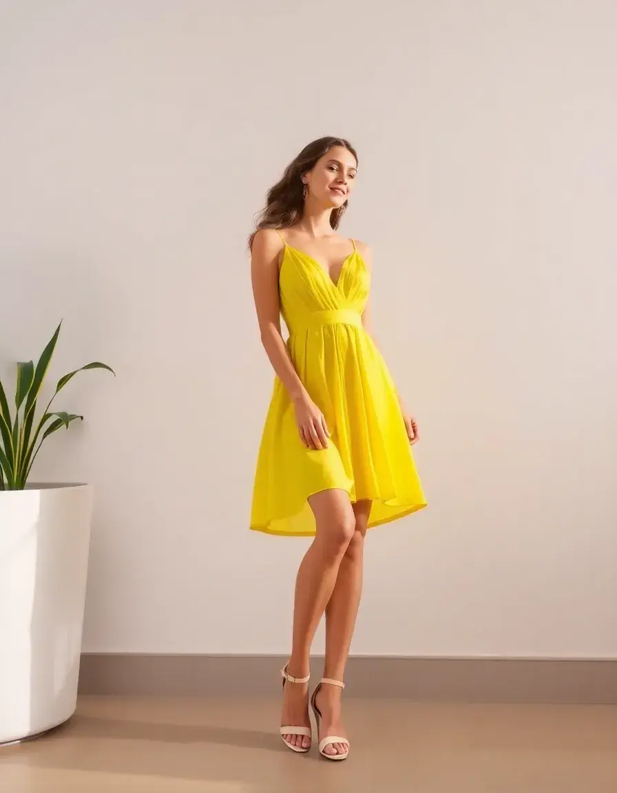 Yellow Cocktail Dress jaune plissée
