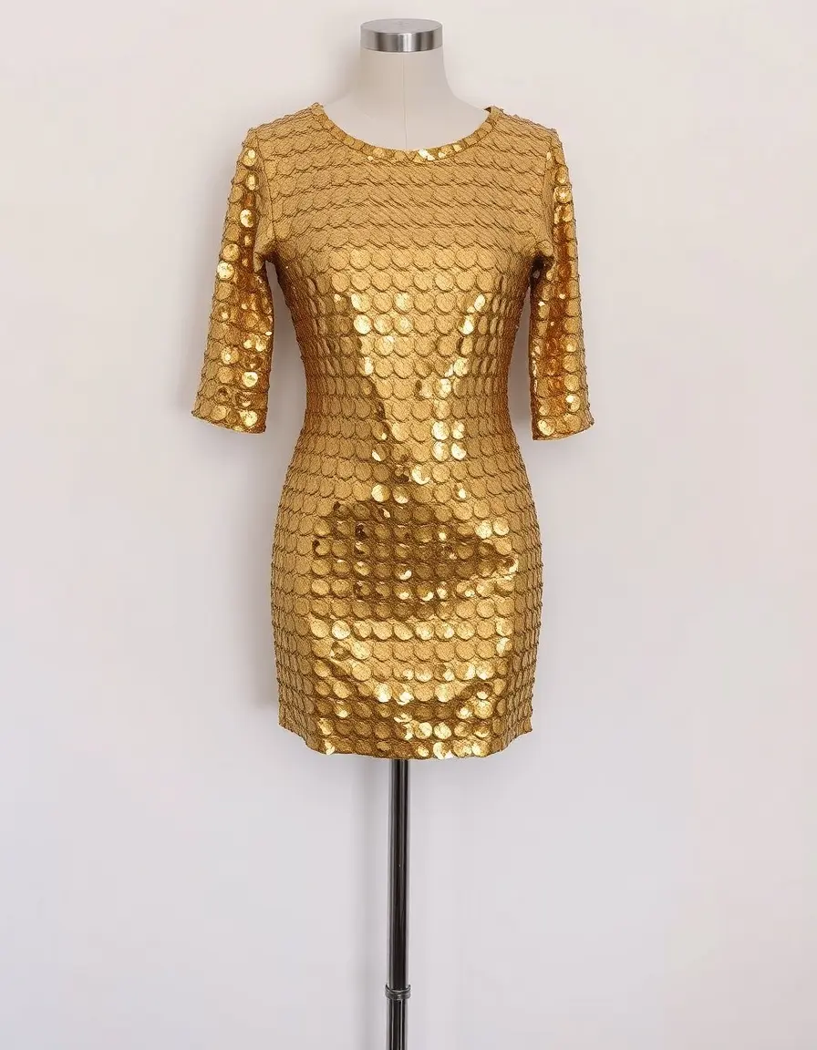 Gold Sequin Party Dress - Robe dorée à paillettes courte