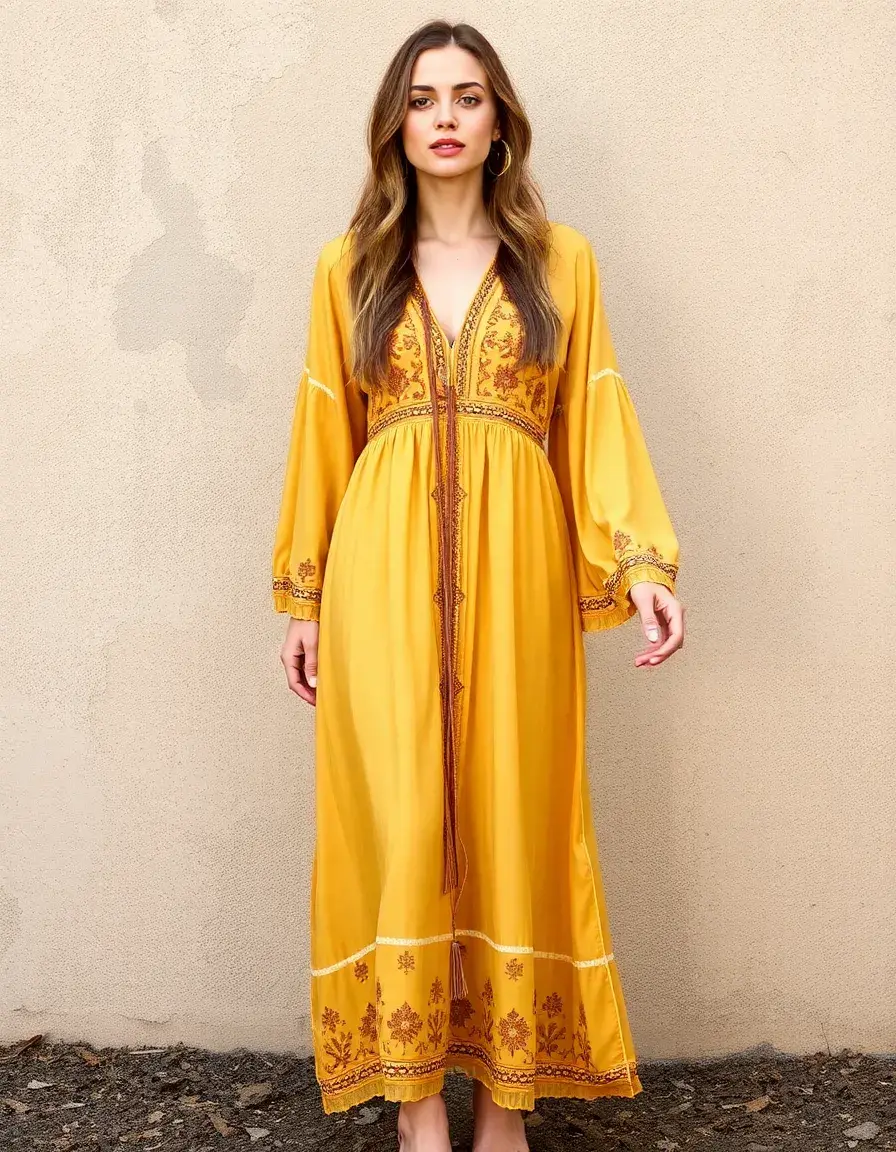 Gold Boho Dress - Robe bohème dorée brodée