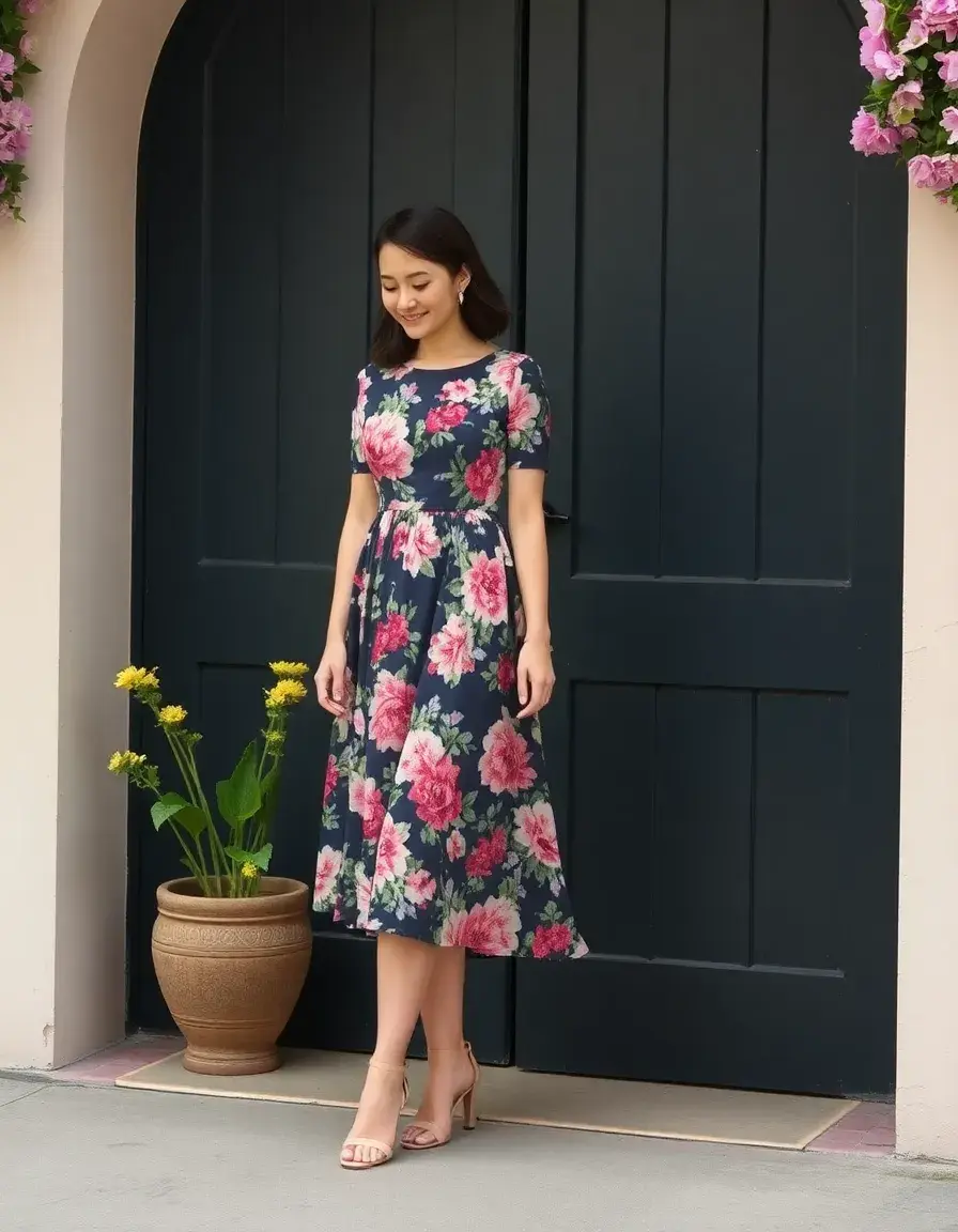 Robe empire fleurie romantique midi