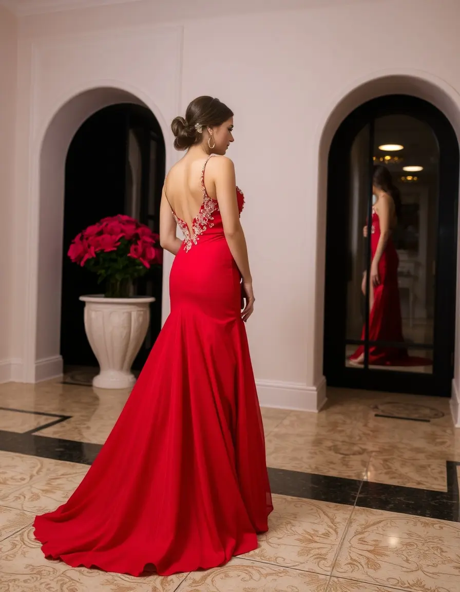 Robe de soirée longue rouge formelle